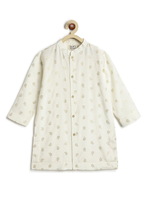 Pre-Order: Boy Foil Print Kurta Pant Set - Cream