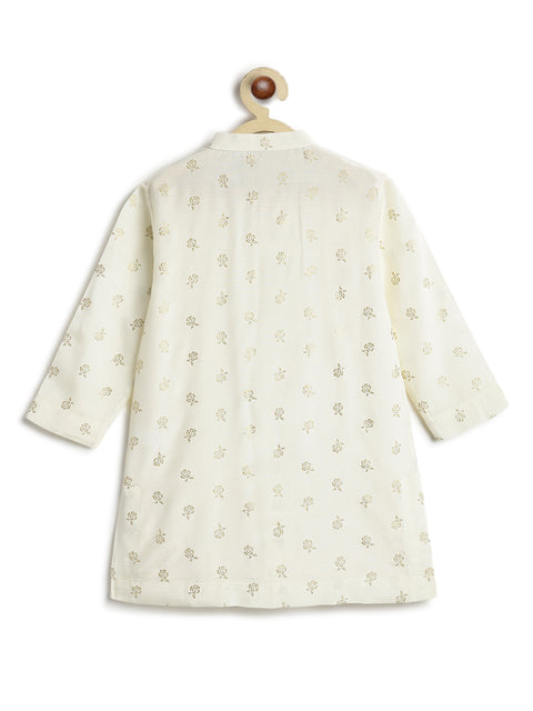 Pre-Order: Boy Foil Print Kurta Pant Set - Cream