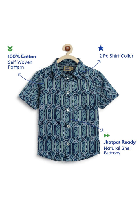 Pre-Order: Boy Geometric Print Shirt-Blue
