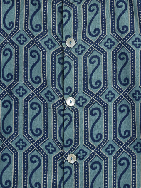 Pre-Order: Boy Geometric Print Shirt-Blue