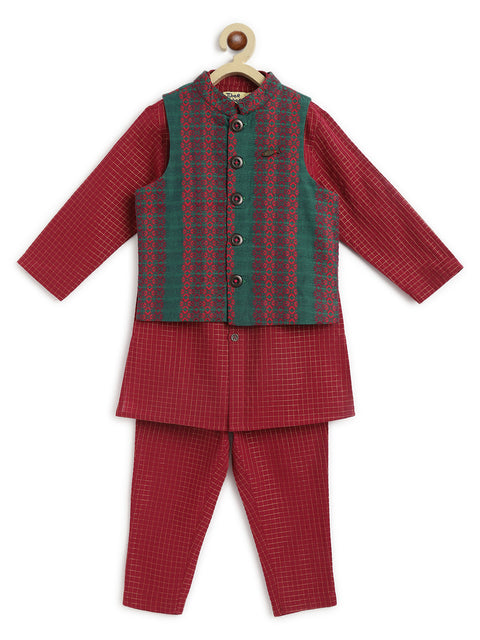 Pre-Order: Boy Jacquard Multi 3 Pc Bundi Set - Maroon