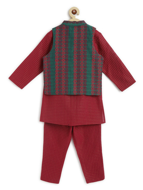 Pre-Order: Boy Jacquard Multi 3 Pc Bundi Set - Maroon