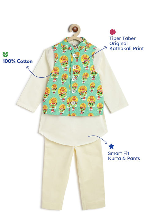 Pre-Order:  Boy Kathakali 3 Pc Bundi Set-Green