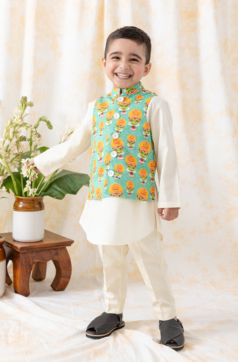 Pre-Order:  Boy Kathakali 3 Pc Bundi Set-Green
