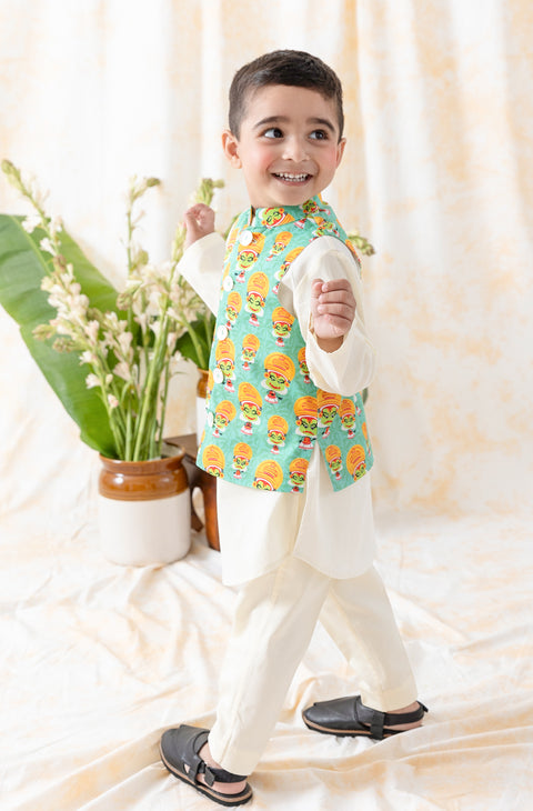 Pre-Order:  Boy Kathakali 3 Pc Bundi Set-Green