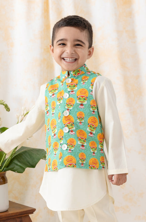 Pre-Order:  Boy Kathakali Bundi Jacket-Green