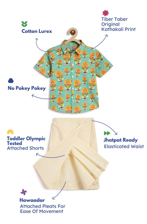 Pre-Order: Boy Kathakali Shirt Mundu Set-Green