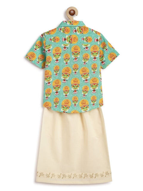 Pre-Order: Boy Kathakali Shirt Mundu Set-Green