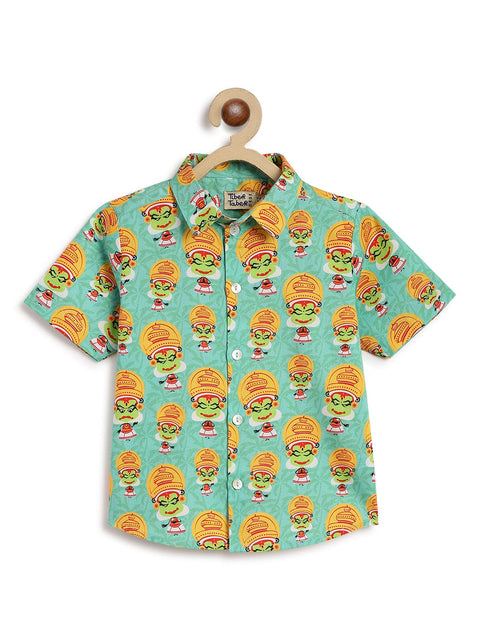 Pre-Order: Boy Kathakali Shirt Mundu Set-Green