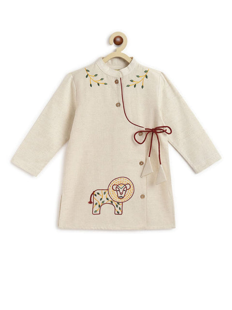 Pre-Order: Boy Lion Kurta Pyjama Set - Cream