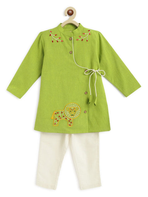 Boy Lion Kurta Pyjama Set - Green