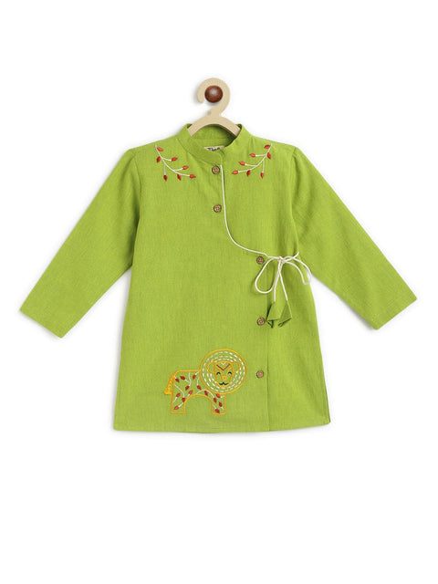 Pre-Order: Boy Lion Kurta Pyjama Set - Green