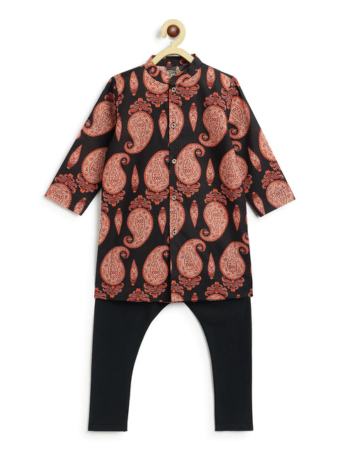 Pre-Order: Boy Paisley Print Kurta Set - Black