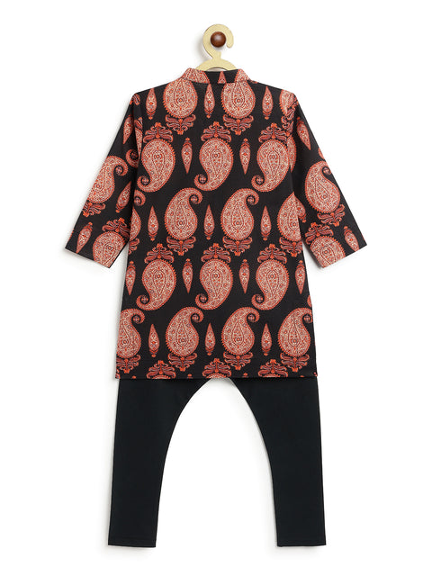 Pre-Order: Boy Paisley Print Kurta Set - Black
