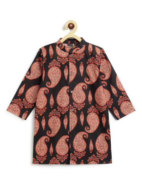 Pre-Order: Boy Paisley Print Kurta Set - Black