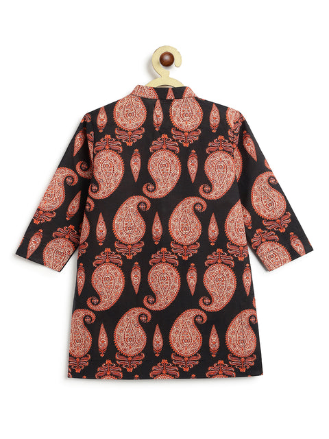Pre-Order: Boy Paisley Print Kurta Set - Black