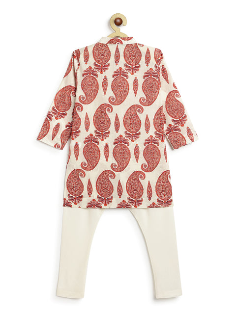 Pre-Order: Boy Paisley Print Kurta Set - Cream
