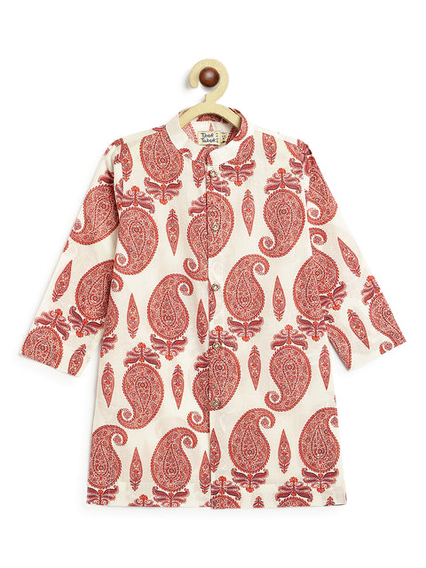 Pre-Order: Boy Paisley Print Kurta Set - Cream