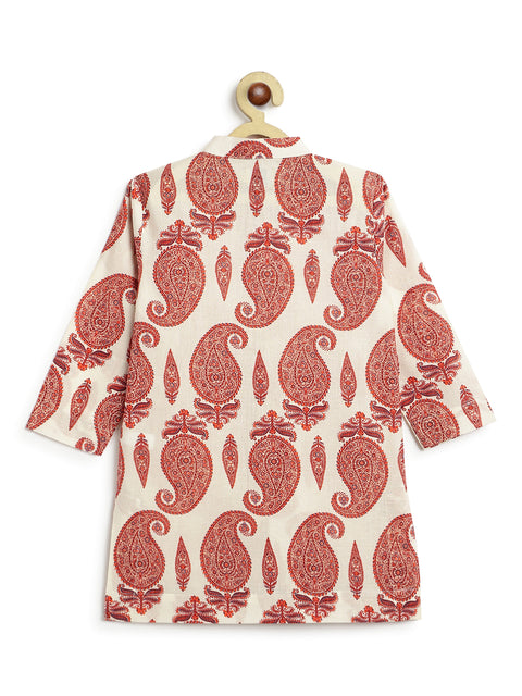 Pre-Order: Boy Paisley Print Kurta Set - Cream