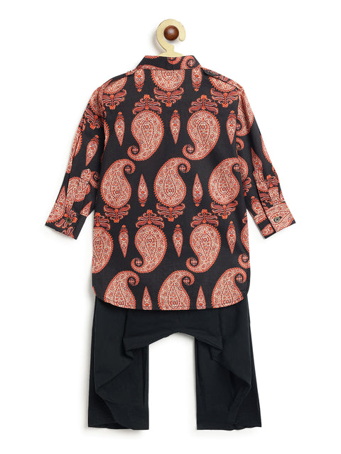 Pre-Order: Boy Paisley Print Pathani Set - Black