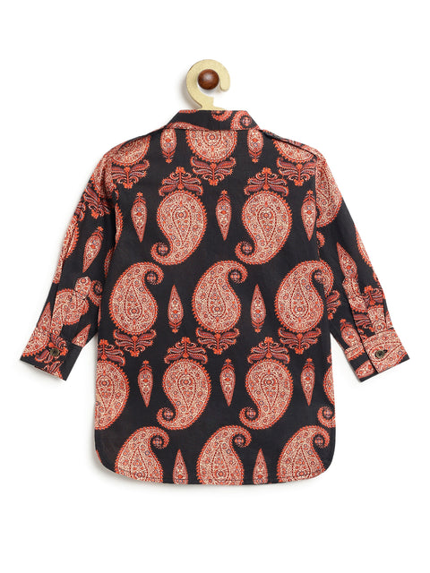 Pre-Order: Boy Paisley Print Pathani Set - Black