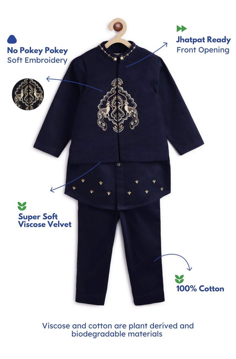 Pre-Order: Boy Royal Peacock 3 Pc Bundi Set - Navy Blue