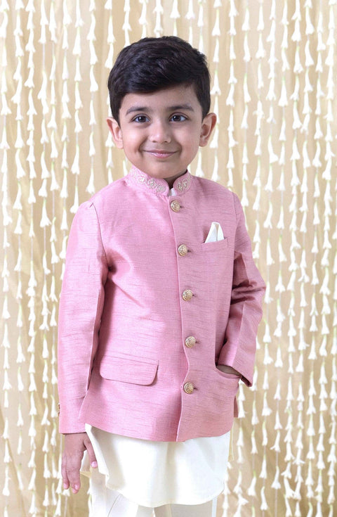 Pre-Order: Boy Silk Bandhgala-Pink