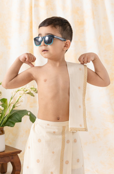 Boy Polka Dot Angvastram-Cream