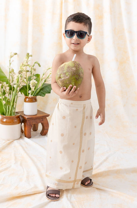 Pre-Order:  Boy Polka Dot Mundu-Cream