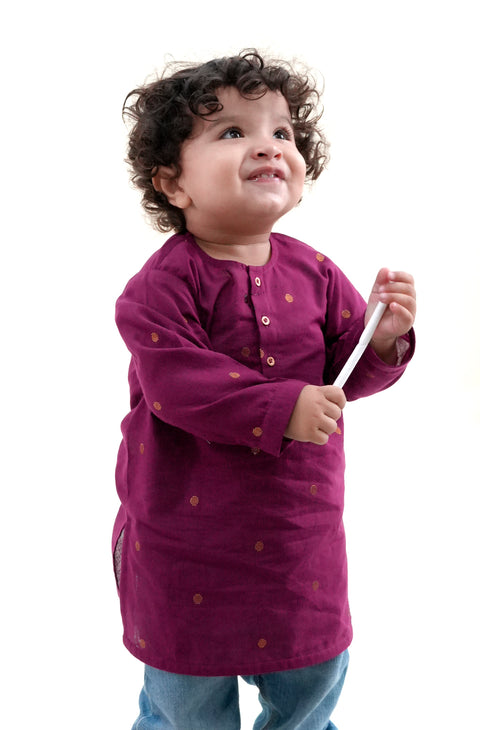 Pre-Order: Boy Self Design Kurta - Purple