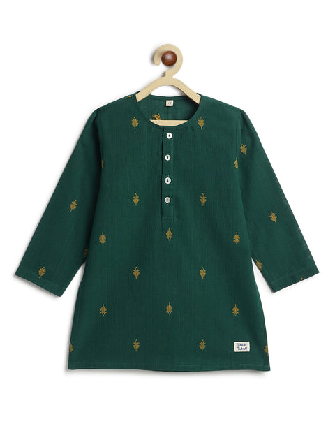 Pre-Order: Boy Self Design Kurta - Green