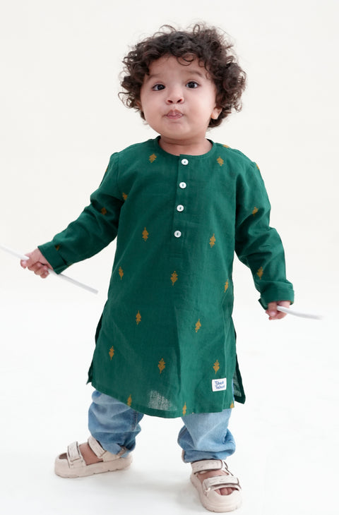 Pre-Order: Boy Self Design Kurta - Green