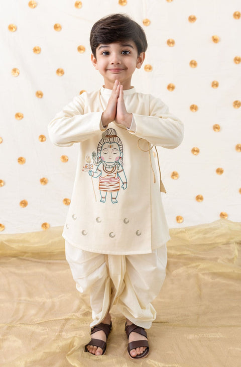Pre-Order: Boy Shiv Dhoti Kurta Set-Cream