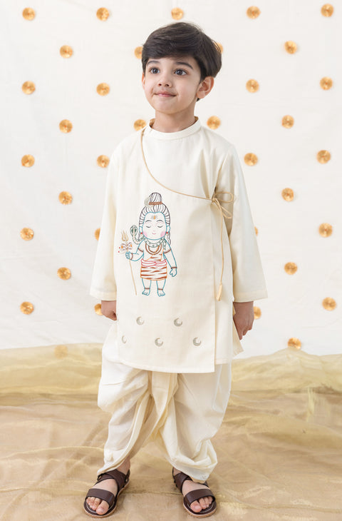 Pre-Order: Boy Shiv Dhoti Kurta Set-Cream