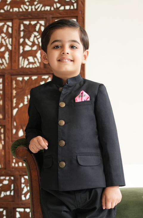 Pre-Order:  Boy Solid Bandhgala-Black