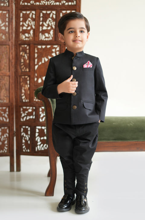 Pre-Order:  Boy Solid Bandhgala-Black