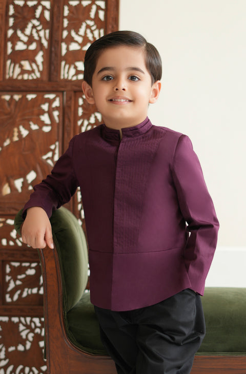 Pre-Order: Boy Solid Bandhgala-Maroon