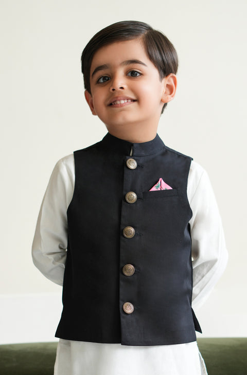 Pre-Order: Boy Solid Bundi Jacket-Black