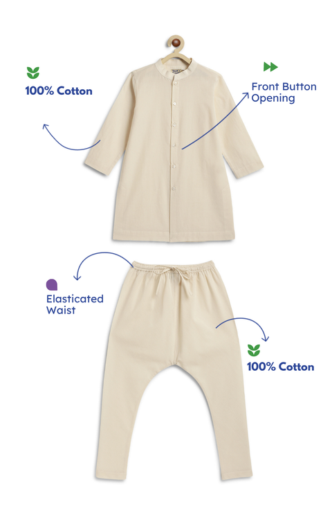 Pre-Order: Boy Solid Kurta Churidaar Set-Cream