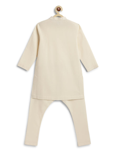Pre-Order: Boy Solid Kurta Churidaar Set-Cream