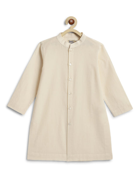 Pre-Order: Boy Solid Kurta Churidaar Set-Cream