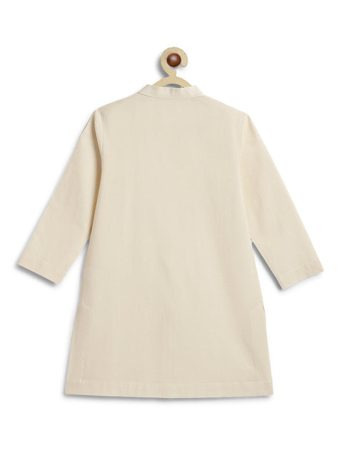 Pre-Order: Boy Solid Kurta Churidaar Set-Cream