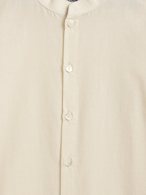 Pre-Order: Boy Solid Kurta Churidaar Set-Cream