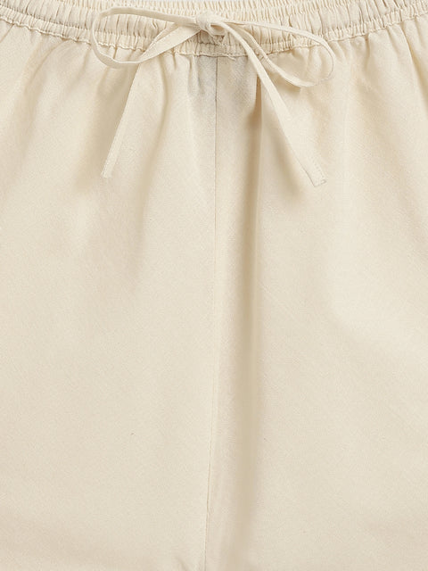 Pre-Order: Boy Solid Kurta Churidaar Set-Cream