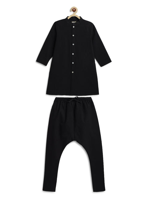 Pre-Order:  Boy Solid Kurta Churidaar Set-Black