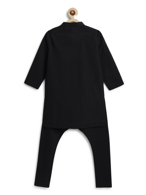Pre-Order:  Boy Solid Kurta Churidaar Set-Black