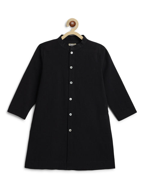 Pre-Order:  Boy Solid Kurta Churidaar Set-Black