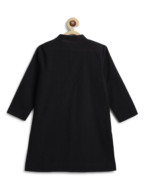Pre-Order:  Boy Solid Kurta Churidaar Set-Black