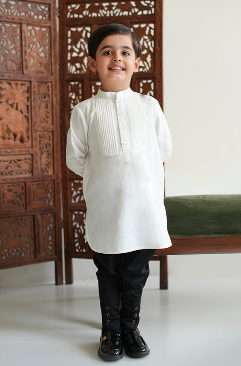 Pre-Order:  Boy Solid Kurta-White