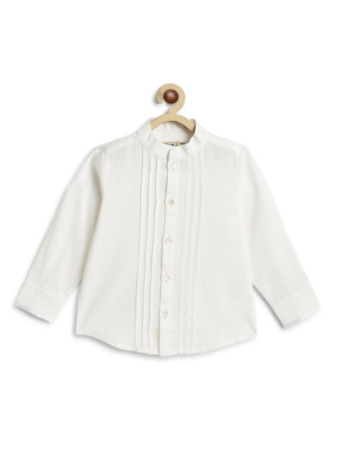 Pre-Order: Boy Solid Pleated Shirt-Cream